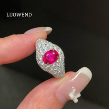Load image into Gallery viewer, LUOWEND 18K White Gold Natural Ruby Ring for Women
