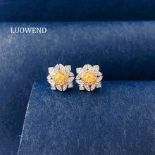 Load image into Gallery viewer, LUOWEND 18K White Gold Natural Yellow Diamond Earrings for Women
