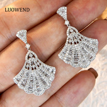Load image into Gallery viewer, LUOWEND 18K White Gold Real Natural Diamond Drop Earrings for Women
