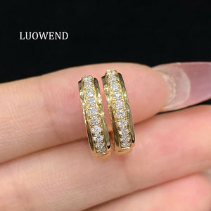 LUOWEND 18K Yellow Gold Natural Diamond Earrings for Women