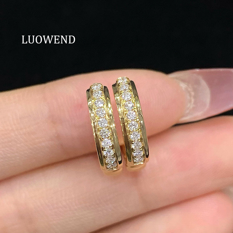 LUOWEND 18K Yellow Gold Natural Diamond Earrings for Women