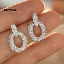 Load image into Gallery viewer, LUOWEND 18K White Gold Real Natural Diamond Earrings for Women
