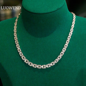 LUOWEND 18K White Gold Real Natural Diamond Necklace for Women