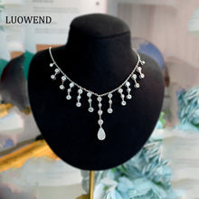 Load image into Gallery viewer, LUOWEND 18K White Gold Real Natural Diamond Necklace for Women
