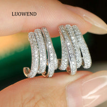 Load image into Gallery viewer, LUOWEND 18K White Gold Natural Diamond Earrings for Women
