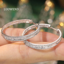 Load image into Gallery viewer, LUOWEND 18K White Gold Real Natural Diamond Hoop Earrings for Women
