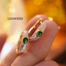 Load image into Gallery viewer, LUOWEND 18K White&amp;Yellow Gold Real Natural Diamond&amp;Emerald Earrings for Women
