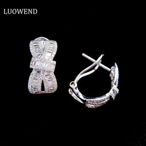 LUOWEND 18K White Gold Real Natural Diamond Hoop Earrings for Women