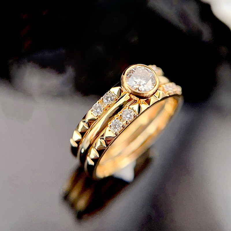 LUOWEND 18K Yellow Gold Real Natural Diamond Ring for Women