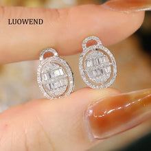 Load image into Gallery viewer, LUOWEND 18K White Gold Real Natural Diamond Stud Earrings for Women
