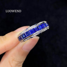 Load image into Gallery viewer, LUOWEND 18K White Gold Natural Sapphire Ring for Women

