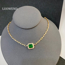 Load image into Gallery viewer, LUOWEND 18K Yellow Gold Real Natural Diamond and Emerald Necklace for Women

