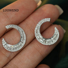 Load image into Gallery viewer, LUOWEND 18K White Gold Real Natural Diamond Stud Earrings for Women
