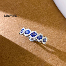 Load image into Gallery viewer, LUOWEND 18K White Gold Real Natural Diamond and Sapphire Ring for Women
