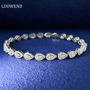 LUOWEND 18K White Gold Real Natural Diamond Bracelet for Women