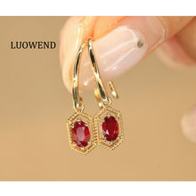 Load image into Gallery viewer, LUOWEND 18K Yellow Gold Natural Ruby Earrings for Women
