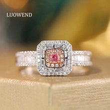 Load image into Gallery viewer, LUOWEND 18K White Gold Real Natural Diamond Pink Ring for Women

