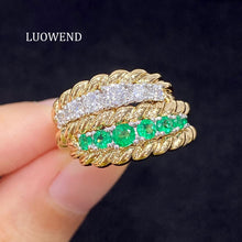 Load image into Gallery viewer, LUOWEND 18K White+Yellow Gold Natural Emerald Ring for Women
