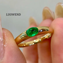 Load image into Gallery viewer, LUOWEND 18K Yellow Gold Natural Emerald Ring for Women
