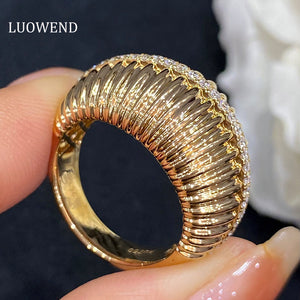LUOWEND 18K Yellow Gold Real Natural Diamond Ring for Women