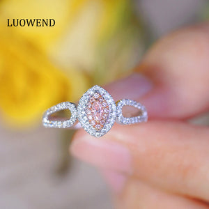 LUOWEND 18K White Gold Real Natural Pink Diamond Ring for Women