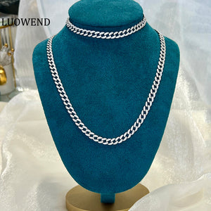LUOWEND 18K White Gold Real Natural Diamond Necklace and Bracelet for Women