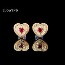 Load image into Gallery viewer, LUOWEND 18K Yellow Gold Real Natural Ruby and Diamond Earrings for Women
