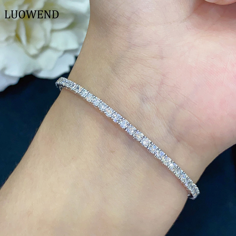 LUOWEND 18K White Gold Real Natural Diamond Bracelet for Women