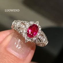 Load image into Gallery viewer, LUOWEND 18K White Gold Natural Ruby Ring for Women
