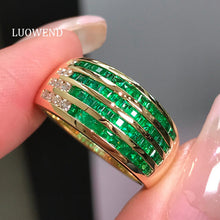 Load image into Gallery viewer, LUOWEND 18K Yellow Gold Natural Emerald Ring for Women
