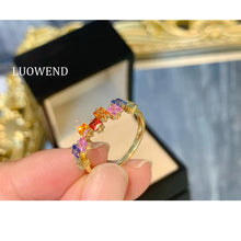 Load image into Gallery viewer, LUOWEND 18K Yellow Gold Natural Color Sapphire Ring for Women
