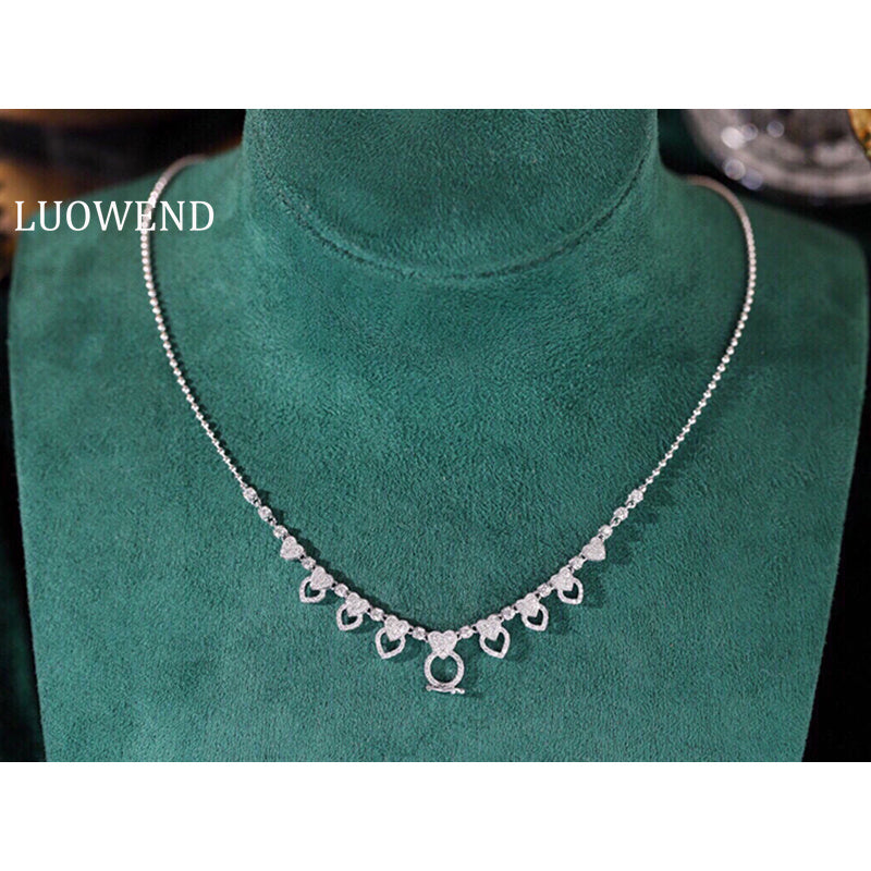 LUOWEND 18K White Gold Real Natural Diamond Necklace for Women