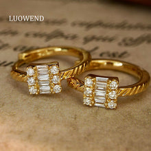 Load image into Gallery viewer, LUOWEND 18K Yellow Gold Real Natural Diamond Hoop Earrings for Women
