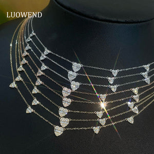 LUOWEND 18K White/Yellow/Rose Gold Natural Diamond Necklace for Women