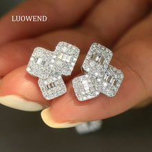 Load image into Gallery viewer, LUOWEND 18K White Gold Natural Diamond Stud Earrings for Women
