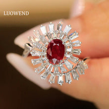 Load image into Gallery viewer, LUOWEND 18K White Gold Real Natural Ruby Ring for Women
