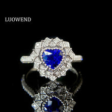 Load image into Gallery viewer, LUOWEND 18K White Gold Real Natural Diamond and Sapphire Ring for Women
