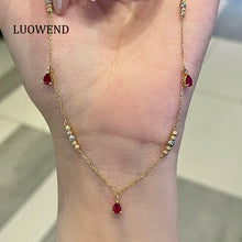 Load image into Gallery viewer, LUOWEND 18K Yellow Gold Natural Ruby Necklace for Women
