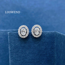 Load image into Gallery viewer, LUOWEND 18K White Gold Ntural Diamond Stud Earrings for Women
