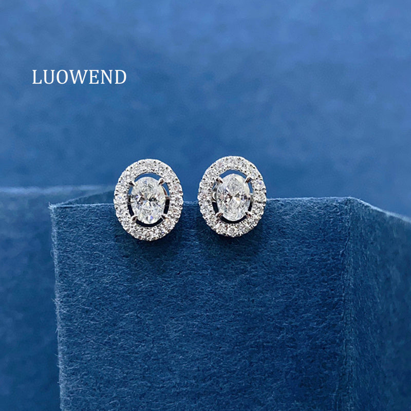 LUOWEND 18K White Gold Ntural Diamond Stud Earrings for Women