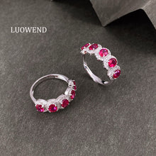 Load image into Gallery viewer, LUOWEND 18K White Gold Natural Diamond and Ruby Ring for Women
