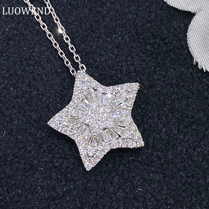 LUOWEND 18K White Gold Real Natural Diamond Pendant Necklace for Women