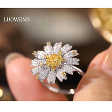 Load image into Gallery viewer, LUOWEND 18K White Gold Real Natural Yellow Diamond Ring for Women
