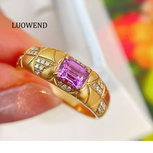 Load image into Gallery viewer, LUOWEND 18K Yellow Gold Natural Diamond&amp;Sapphire Ring for Women
