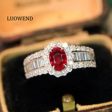 Load image into Gallery viewer, LUOWEND 18K White Gold Real Natural Ruby and Diamond Gemstone Ring for Women
