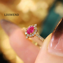 Load image into Gallery viewer, LUOWEND 18K Yellow Gold Real Natural Diamond and Ruby Ring for Women
