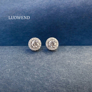 LUOWEND 18K White Gold Natural Diamond Earrings for Women