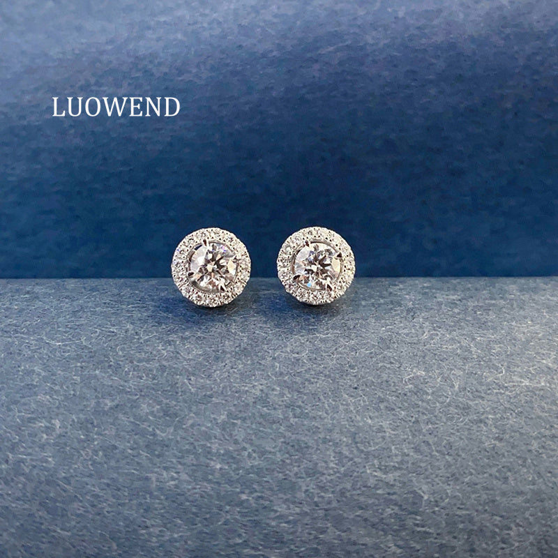 LUOWEND 18K White Gold Natural Diamond Earrings for Women