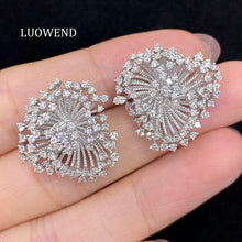 Load image into Gallery viewer, LUOWEND 18K White Gold Natural Diamond Earrings for Women
