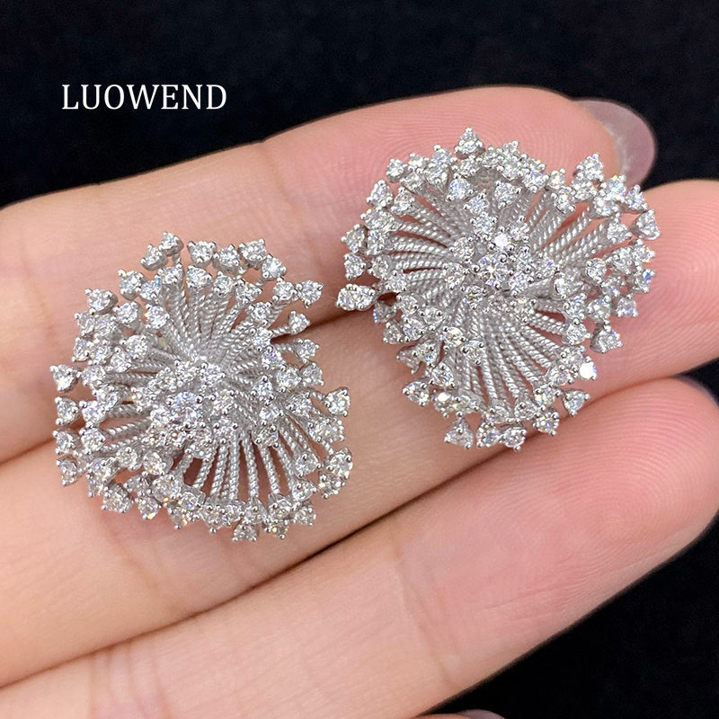 LUOWEND 18K White Gold Natural Diamond Earrings for Women